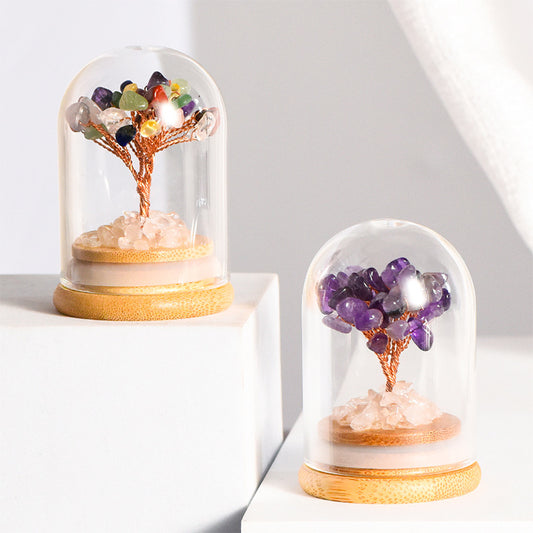 Natural yellow purple pink crystal gravel glass cover micro landscape crystal tree for children