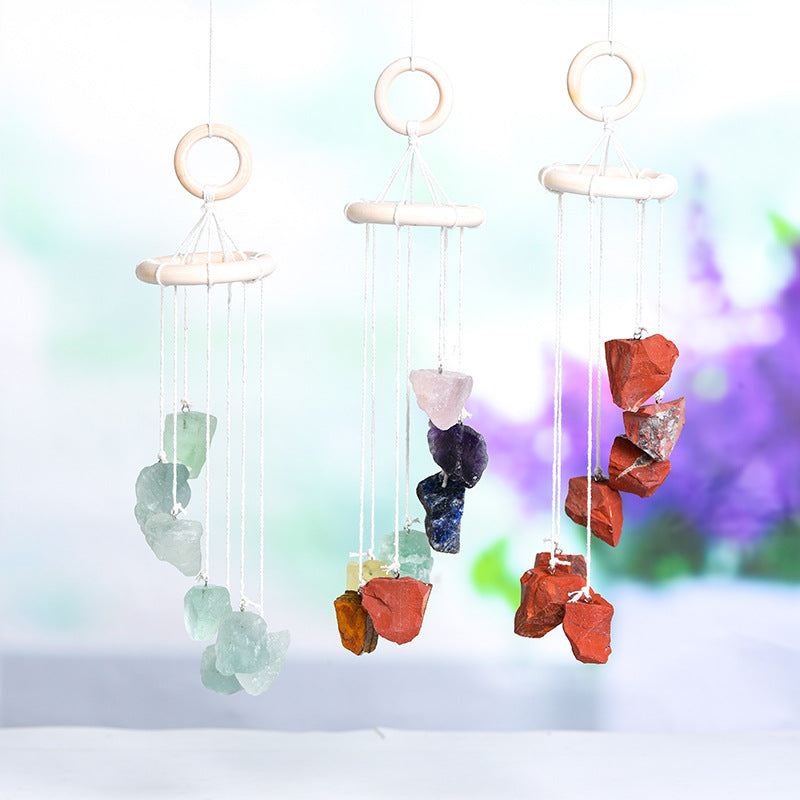 Irregular raw stone wind chime window bell car decoration multi-color agate elegant