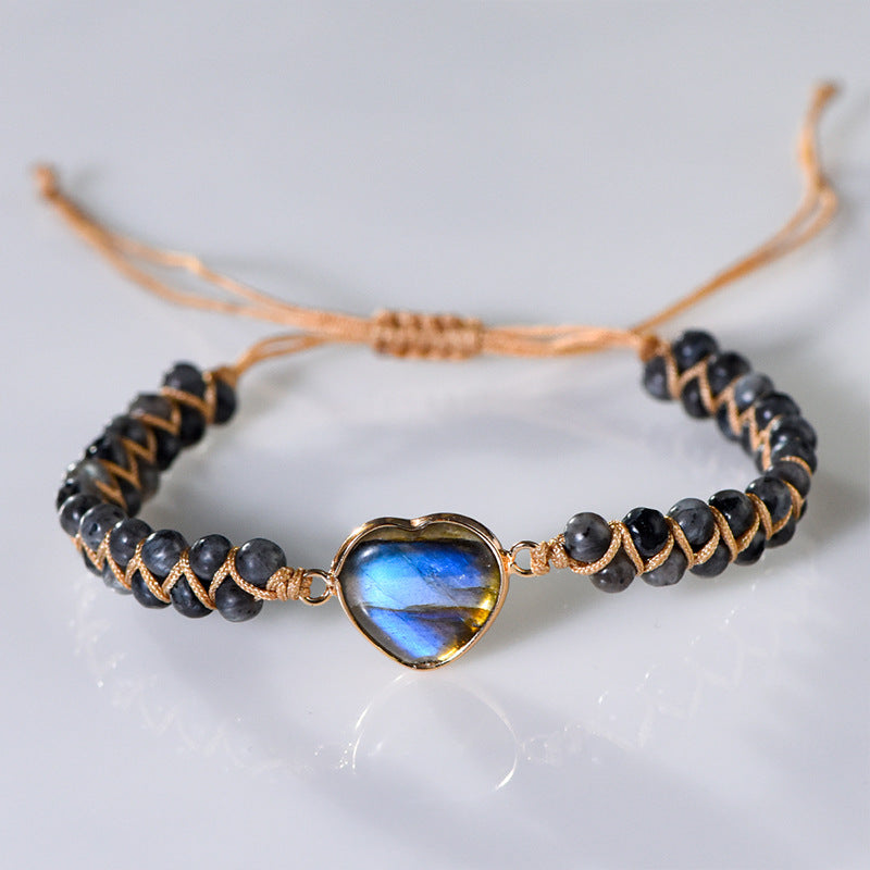 New hand-woven heart labradorite bracelet wrapped with amethyst