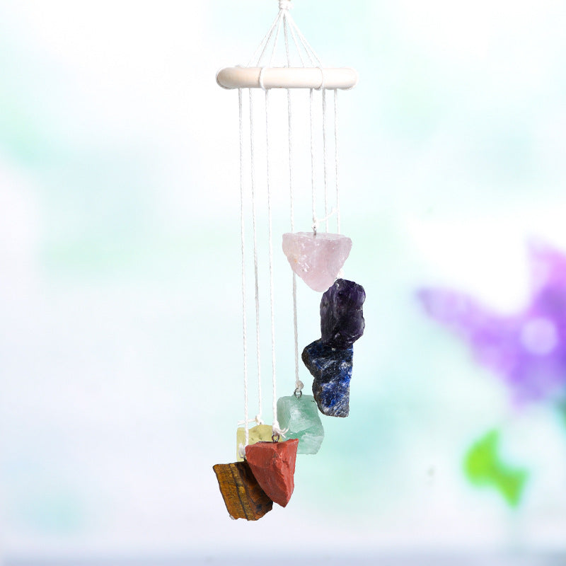 Irregular raw stone wind chime window bell car decoration multi-color agate elegant