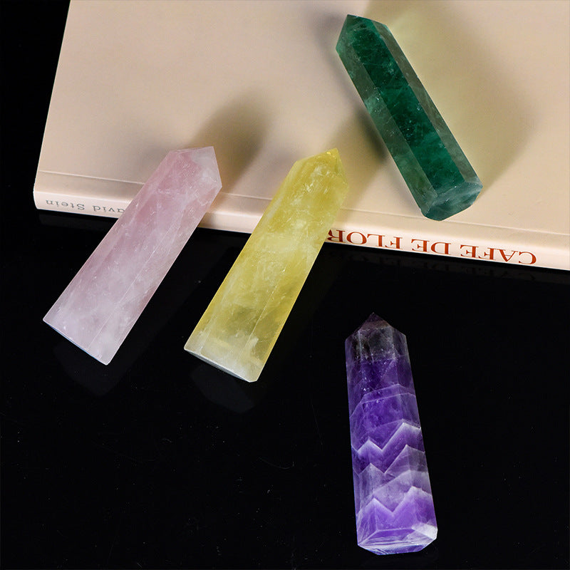 Natural crystal hexagonal purple pink crystal single pointed column energy stone rough stone mural