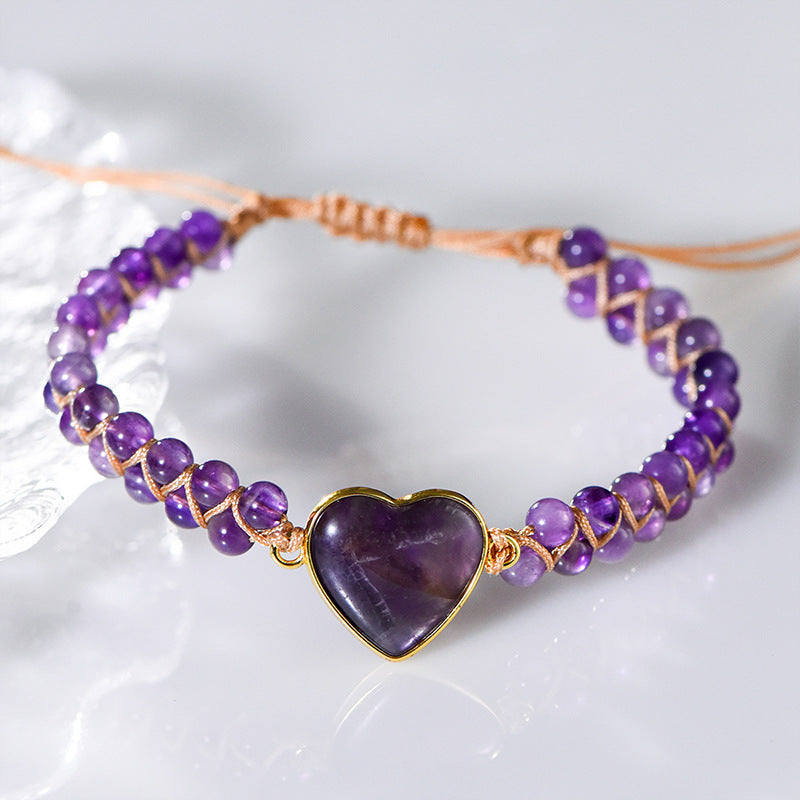 New hand-woven heart labradorite bracelet wrapped with amethyst