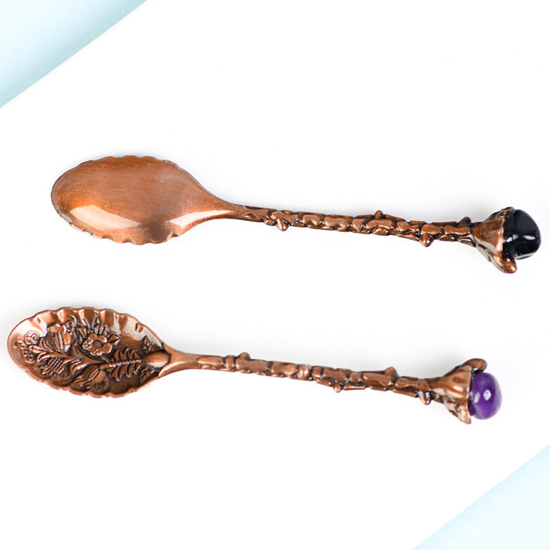 Natural crystal raw stone coffee spoon, retro carved stirring spoon, irregular polished stone dessert spoon