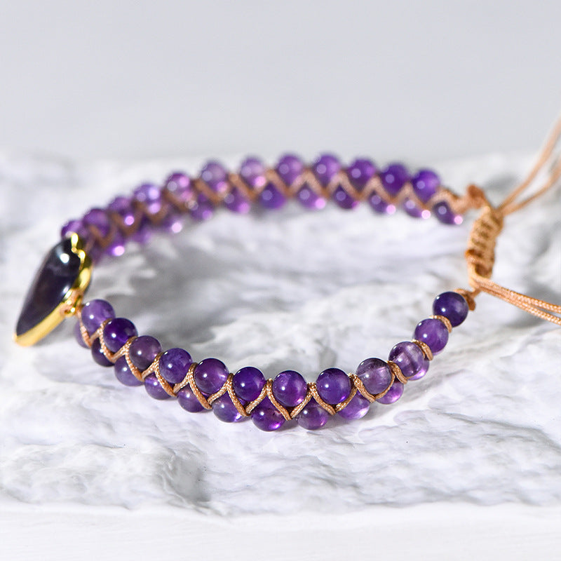 New hand-woven heart labradorite bracelet wrapped with amethyst