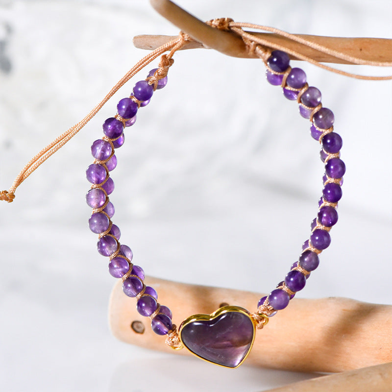 New hand-woven heart labradorite bracelet wrapped with amethyst