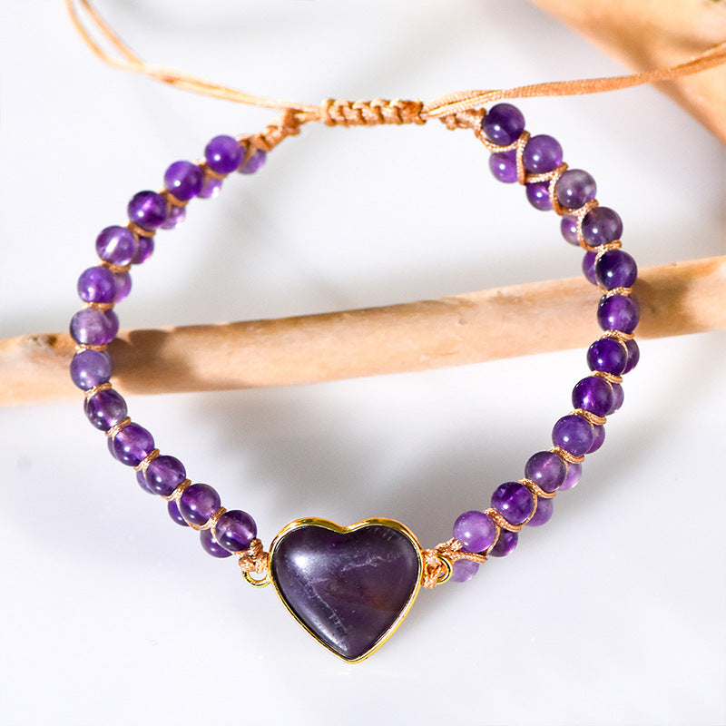 New hand-woven heart labradorite bracelet wrapped with amethyst