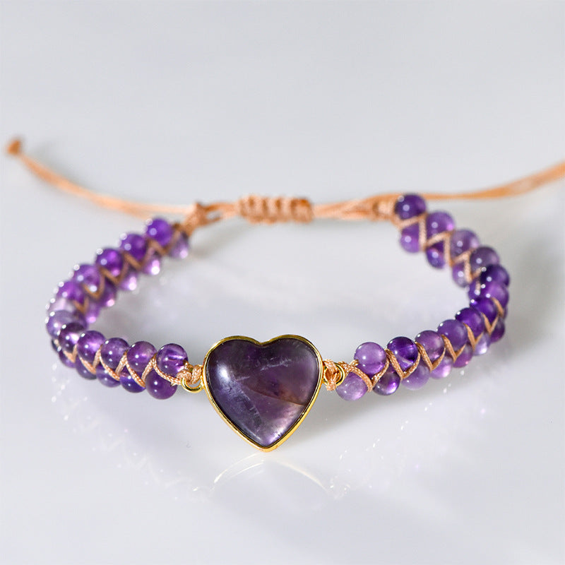 New hand-woven heart labradorite bracelet wrapped with amethyst